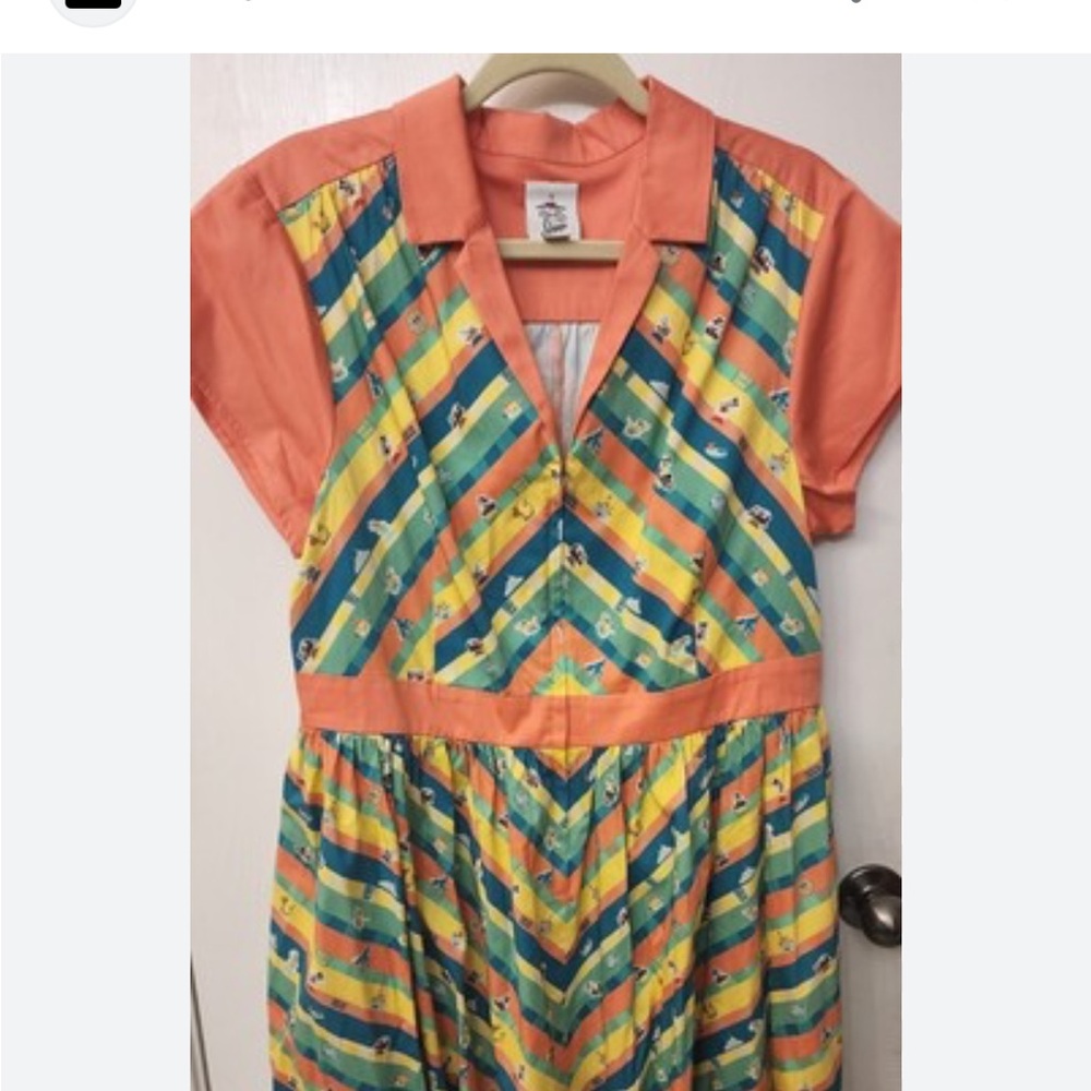 Disney Play in the Park Multicolor Chevron Midi Dress with Coral Accents